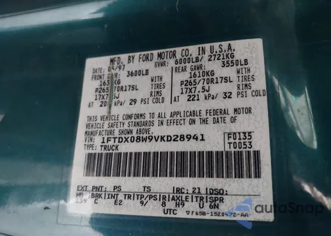 1997 Ford F-150 Lariat/Xl/Xlt from USA, damaged, VIN 1FTDX08W9VKD28941